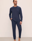 Model is wearing Henry TENCEL™ Modal Long Sleeve Crew PJ Set in Navy