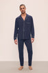 Model is wearing William TENCEL™ Modal Long PJ Set in True Navy/Ivory
