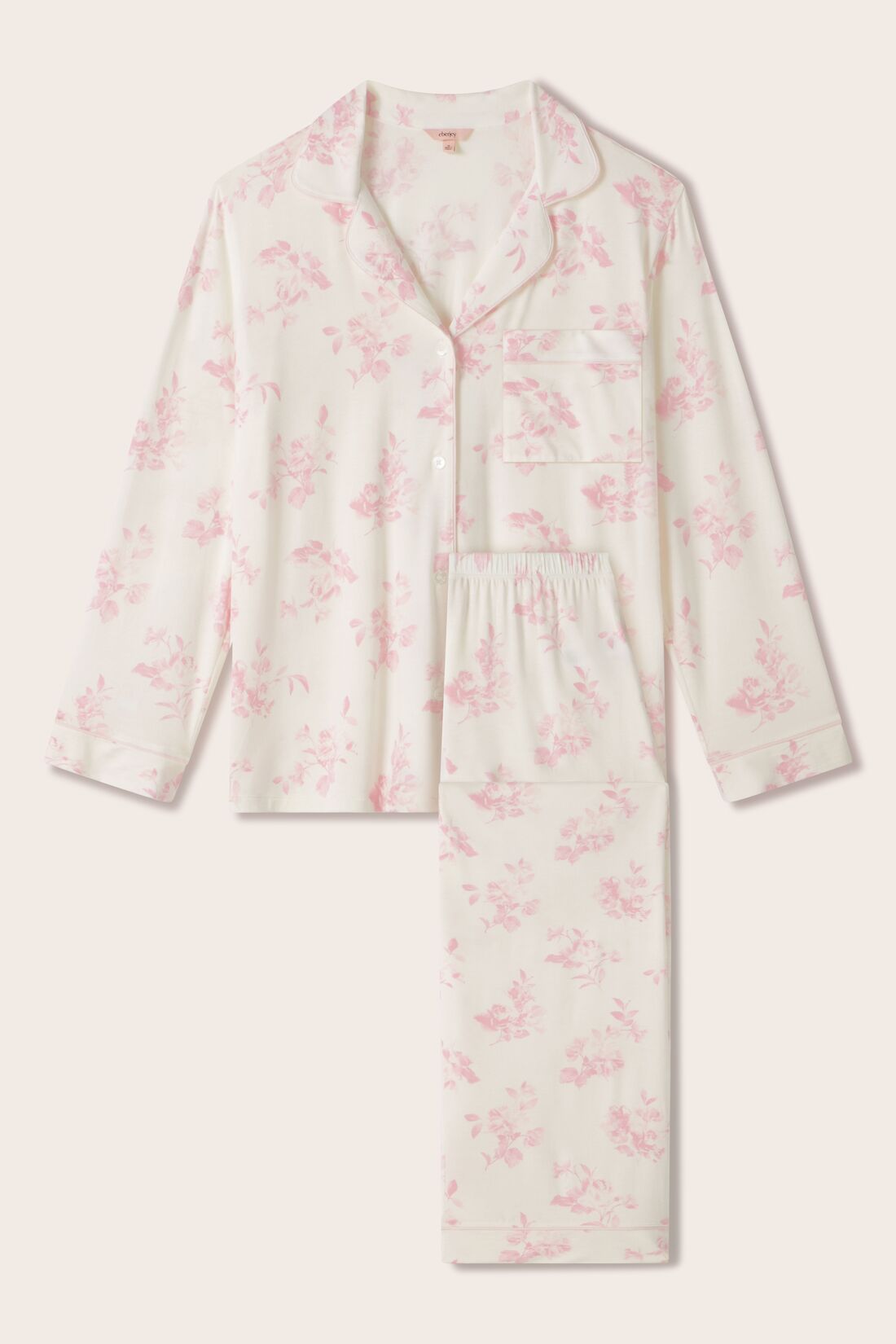 Gisele Printed TENCEL™ Modal Long PJ Set in Rose Garden Cameo Pink/Pale Pi