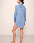 Model wears Gisele TENCEL™ Modal Boyfriend Sleepshirt in wedgewood blue.