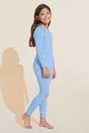 Kids TENCEL™ Modal Unisex Long PJ Set  - Nordic Stripes Vista Blue/Ivory