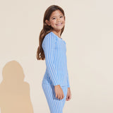 Eberjey Kids TENCEL™ Modal Unisex Long PJ Set  - Nordic Stripes Vista Blue/Ivory
