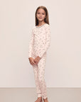 Image of model wearing Kids Printed TENCEL™ Modal Unisex Long PJ Set in Little Heart Sorbet Pink/Black