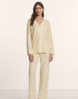Model is wearing Gisele TENCEL™ Modal Long PJ Set in Buttercream/Ivory
