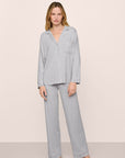 Model Is Wearing Gisele Long Pj Set In Heather Grey/Sorbet Pink