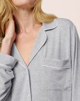 Model Is Wearing Gisele Long Pj Set In Heather Grey/Sorbet Pink