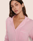 Model is wearing Gisele TENCEL™ Modal Long PJ Set  in Pink Nectar/Ivory