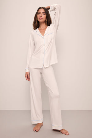 Gisele TENCEL™ Modal Long PJ Set - White/Ice Blue Small