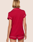Model is wearing Gisele TENCEL™ Modal Shortie Short PJ Set  in Holly Red/Ivory