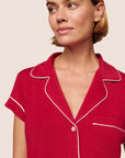 Model is wearing Gisele TENCEL™ Modal Shortie Short PJ Set  in Holly Red/Ivory