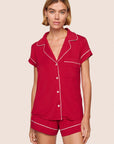 Model is wearing Gisele TENCEL™ Modal Shortie Short PJ Set  in Holly Red/Ivory
