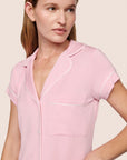 Model is wearing Gisele TENCEL™ Modal Shortie Short PJ Set  in Pink Nectar/Ivory