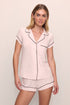 Model is wearing Gisele TENCEL™ Modal Shortie Short PJ Set in Sorbet Pink/Black
