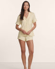 Model is wearing Gisele TENCEL™ Modal Relaxed Short PJ Set in Buttercream/Ivory