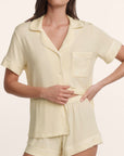 Model is wearing Gisele TENCEL™ Modal Relaxed Short PJ Set in Buttercream/Ivory