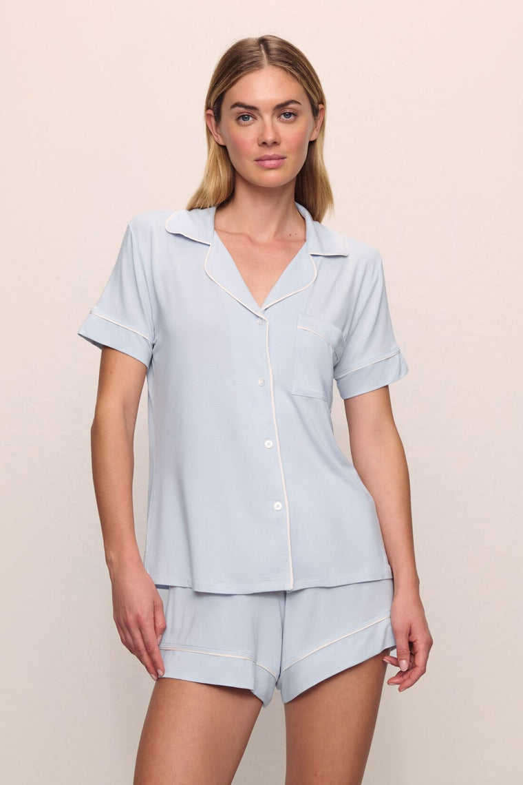 Eberjey Gisele Relaxed Short PJ Set in Ice Blue and Ivory
