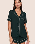 Model is wearing Gisele TENCEL™ Modal Relaxed Short PJ Set  in Pine/Ivory