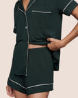 Model is wearing Gisele TENCEL™ Modal Relaxed Short PJ Set  in Pine/Ivory