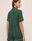 Model wears Gisele Printed TENCEL™ Modal Relaxed Short PJ Set in Winterpine Forest Green/Ivory.