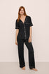 Model Is Wearing Gisele Short Sleeve PJ Set In Black/Sorbet Pink