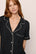 Model Is Wearing Gisele Short Sleeve Pant PJ Set In Black/Sorbet Pink