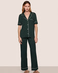Model is wearing Gisele TENCEL™ Modal Short Sleeve & Pant PJ Set  in Pine/Ivory