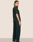 Model is wearing Gisele TENCEL™ Modal Short Sleeve & Pant PJ Set  in Pine/Ivory