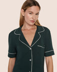 Model is wearing Gisele TENCEL™ Modal Short Sleeve & Pant PJ Set  in Pine/Ivory