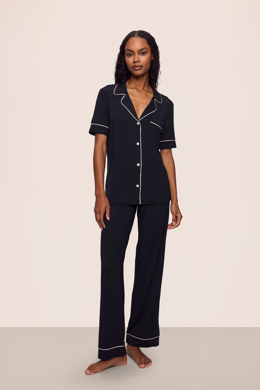Gisele TENCEL™ Modal Short Sleeve & Pant PJ Set in Sorbet Pink/Black