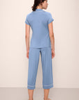 Model wears Gisele TENCEL™ Modal Short Sleeve Cropped PJ Set in wedgewood blue/ivory.