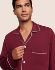 Model is wearing William TENCEL™ Modal Long PJ Set  in Bordeaux/Ivory