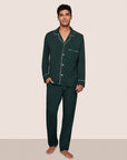 Model is wearing William TENCEL™ Modal Long PJ Set  in Pine/Ivory