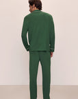 Model wears William TENCEL™ Modal Long PJ Set in Forest Green/Ivory.