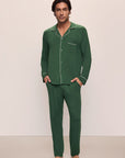 Model wears William TENCEL™ Modal Long PJ Set in Forest Green/Ivory.