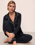 Model wears Gisele TENCEL™ Modal Long PJ Set in Black/Sorbet Pink