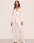 Model wears Gisele TENCEL™ Modal Long PJ Set in Sorbet Pink/Black