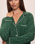 Model wears the Gisele Printed TENCEL™ Modal Long PJ Set in Winterpine Forest Green/Ivory.