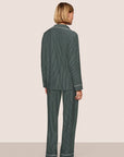 Model is wearing Gisele Printed TENCEL™ Modal Long PJ Set  in Duo Stripe Pine/Ivory