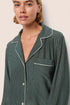 Model is wearing Gisele Printed TENCEL™ Modal Long PJ Set  in Duo Stripe Pine/Ivory