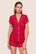 Model is wearing Gisele Printed TENCEL™ Modal Shortie Short PJ Set  in Nutcracker Holly Red/Ivory