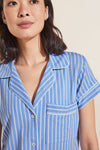 Gisele Printed TENCEL™ Modal Shortie Short PJ Set - Nordic Stripes Vista Blue/Ivory
