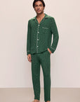 Model wears William Printed TENCEL™ Modal Long PJ Set in Winterpine Forest Green/Ivory.