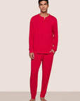 Model is wearing Henry TENCEL™ Modal Long PJ Set  in Holly Red