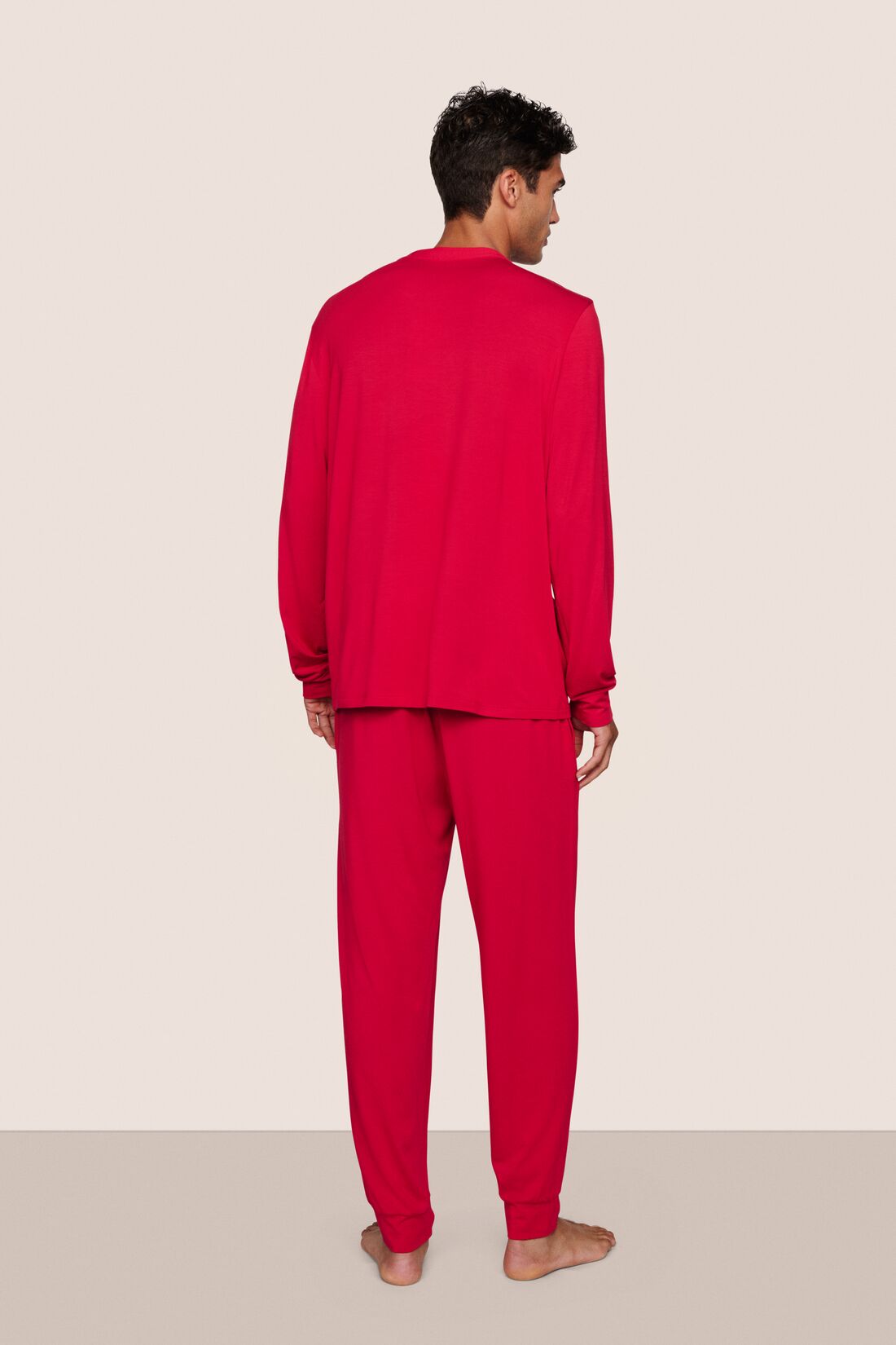 Model is wearing Henry TENCEL™ Modal Long PJ Set  in Holly Red