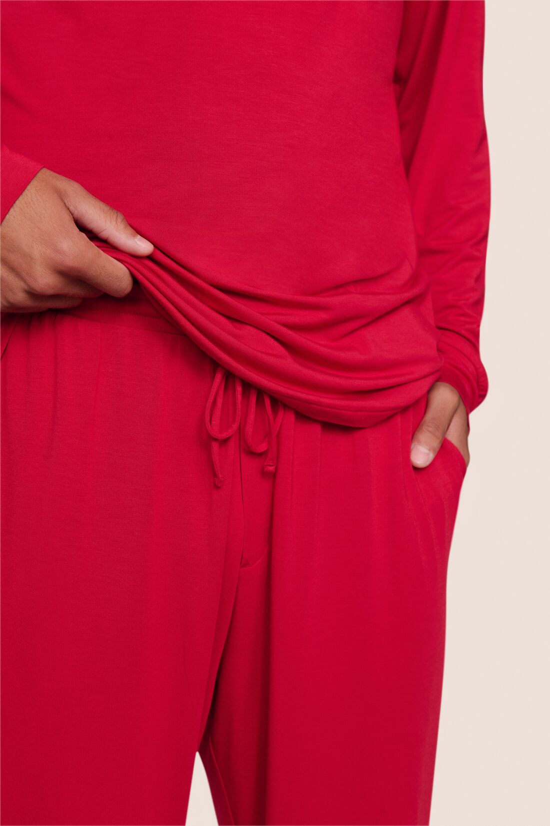 Model is wearing Henry TENCEL™ Modal Long PJ Set  in Holly Red