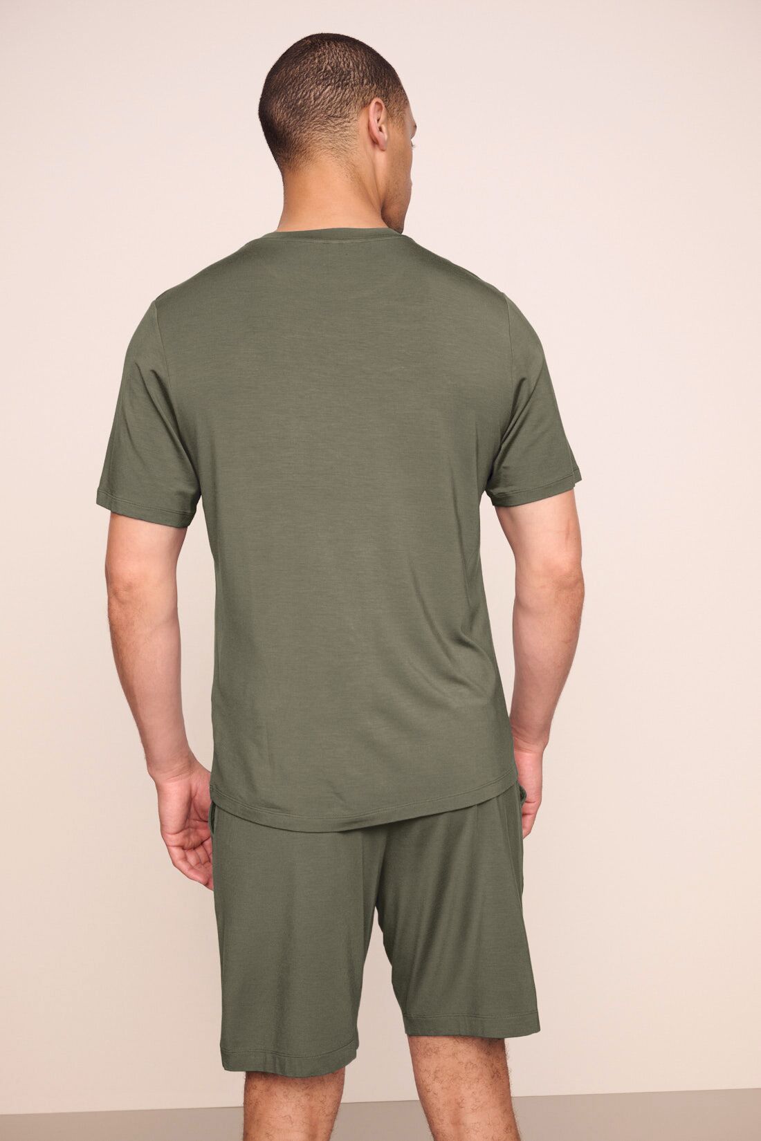 Model is wearing Henry TENCEL™ Modal Short PJ Set  in Smokey Olive