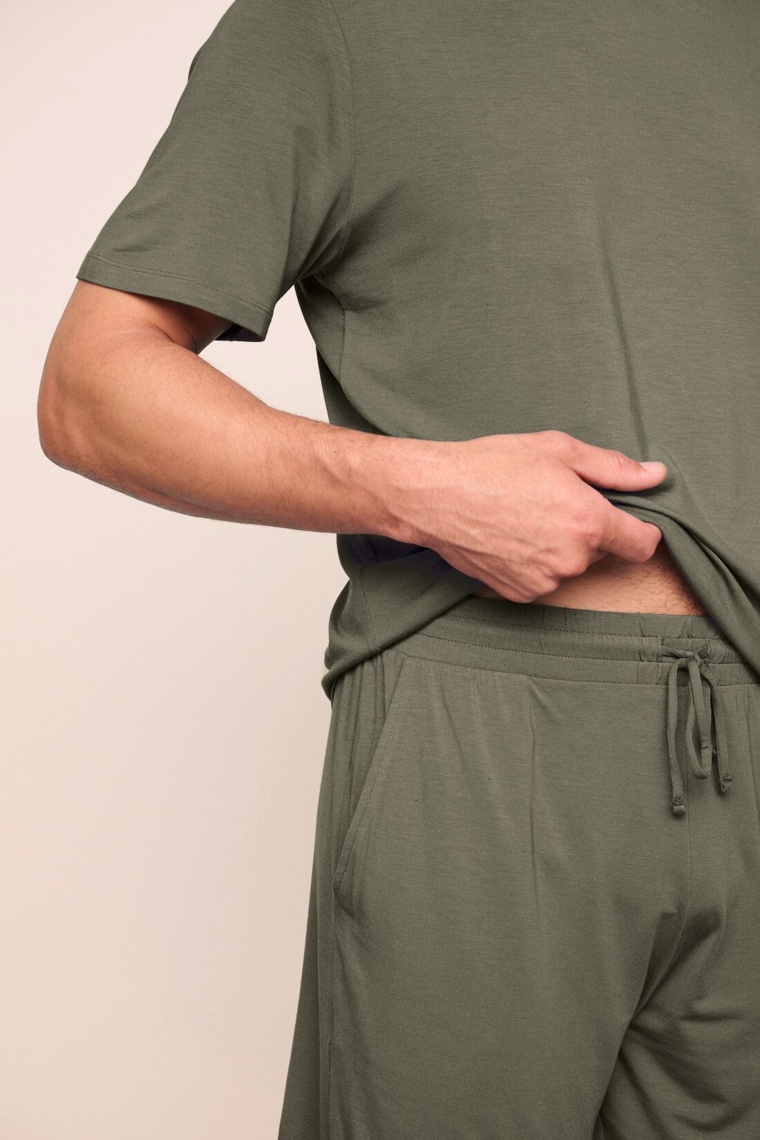 Model is wearing Henry TENCEL™ Modal Short PJ Set  in Smokey Olive