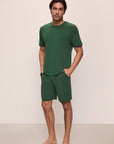 Model wears Henry TENCEL™ Modal Short PJ Set in Forest Green.