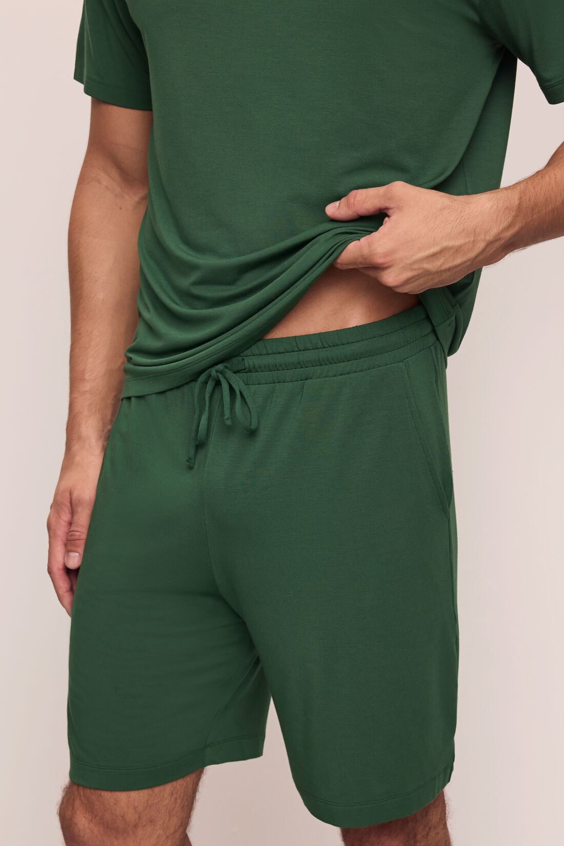 Model wears Henry TENCEL™ Modal Short PJ Set in Forest Green.