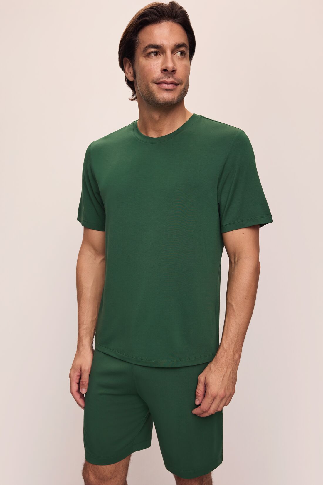 Model wears Henry TENCEL™ Modal Short PJ Set in Forest Green.